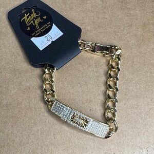 Gold Plated Cuban Link Bracelet with Crystal Bar | Luxury Statement Jewelry